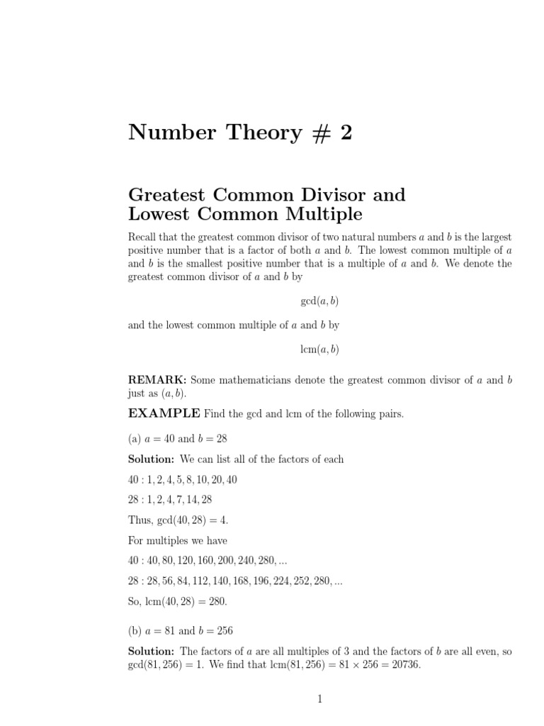 Number Theory # 2: Greatest Common Divisor and Lowest Common 