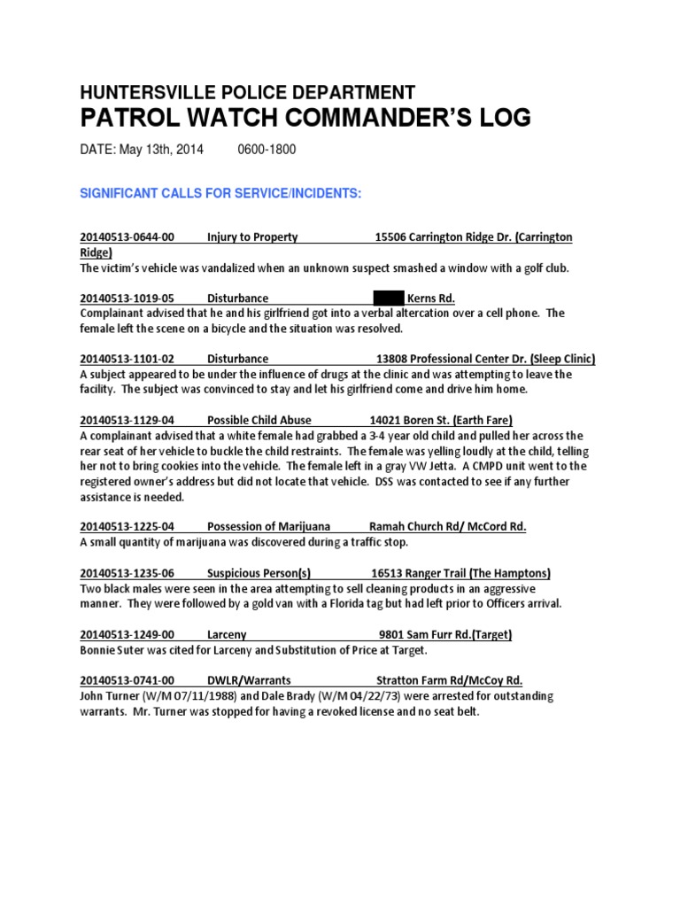Watch Log 05-13-14day | PDF | Law