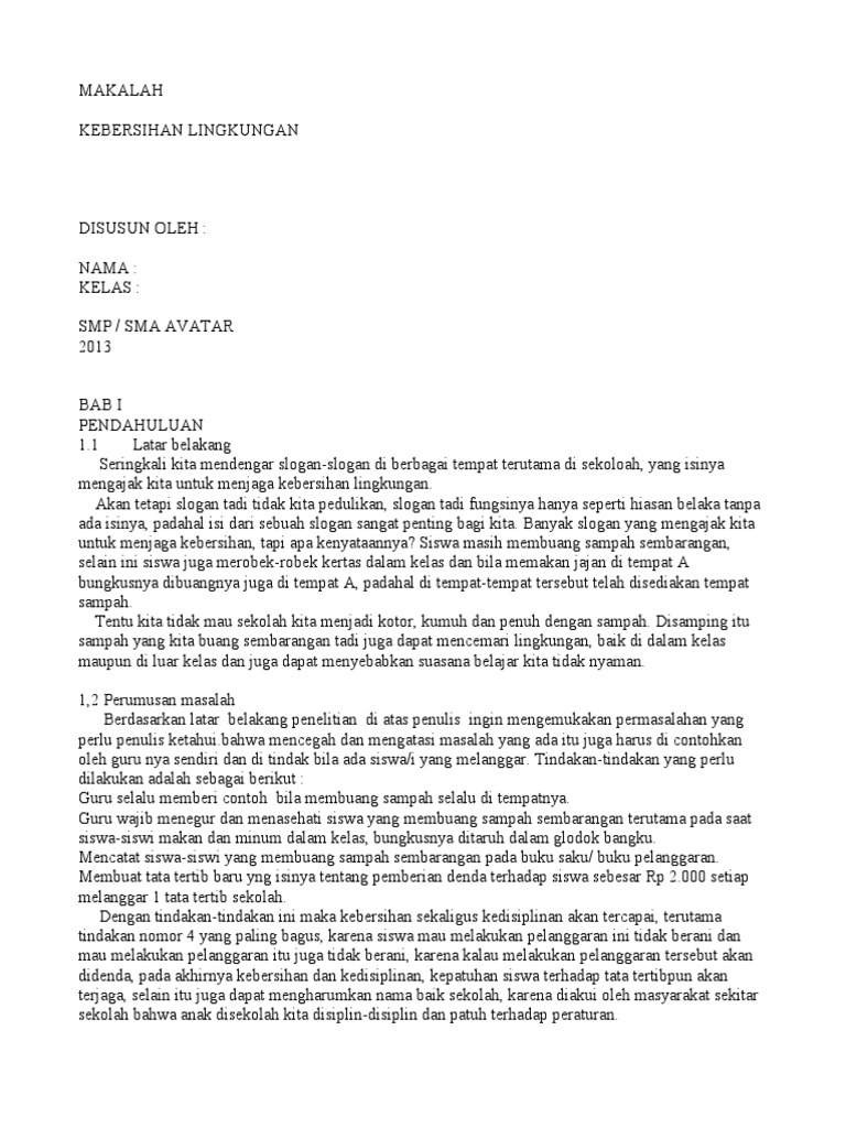 Makalah Kebersihan Lingkungan Sekolah