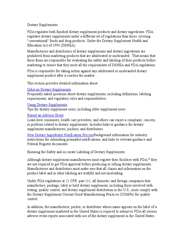 Dietary Supplements FDA Dietary Supplements Food And Drug