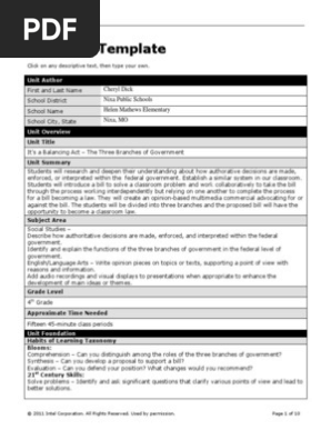 Branches of Government Unit Plan Template