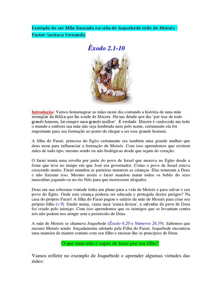 Exemplo de Mãe Joquebede - Pastor Gustavo Fernando, PDF, Faraó