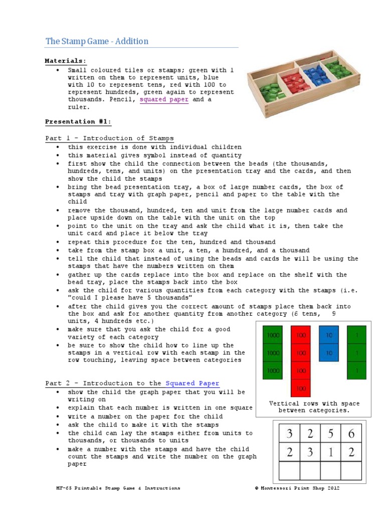 Montessori Stamp Game With Full Instructions | PDF | Subtraction ...
