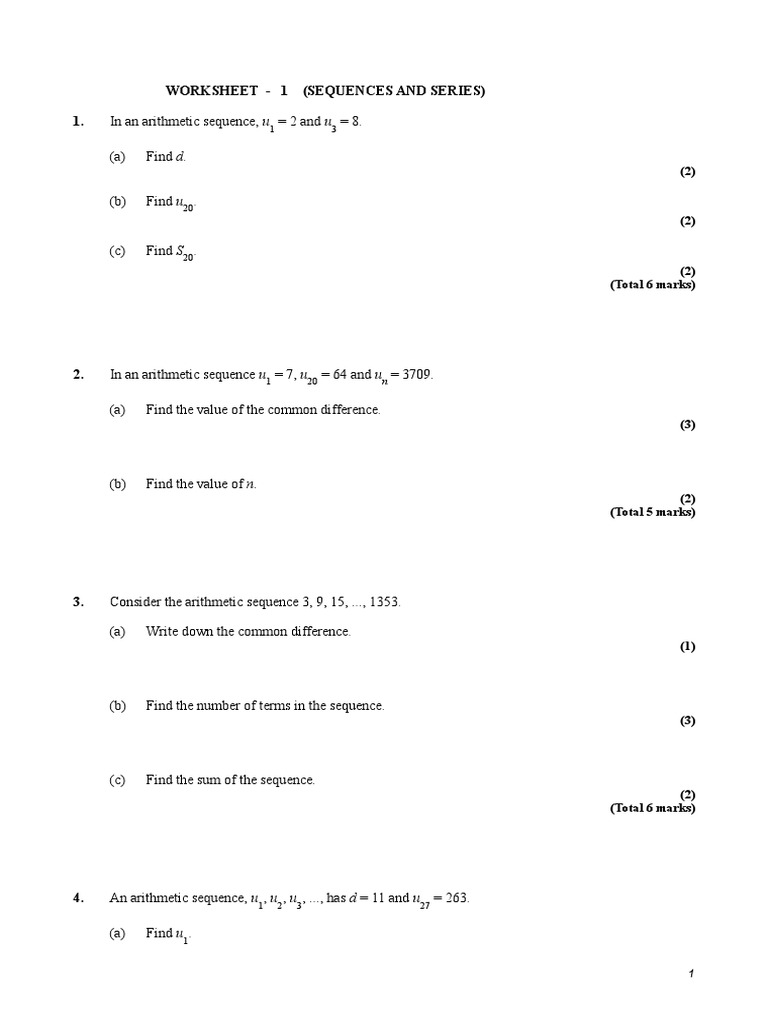 Worksheet | Summation | Series (Mathematics)