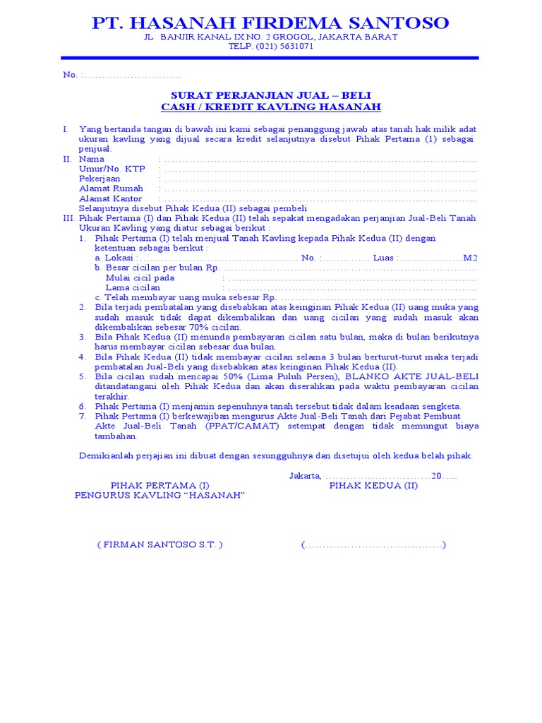 Surat Perjanjian Kavling