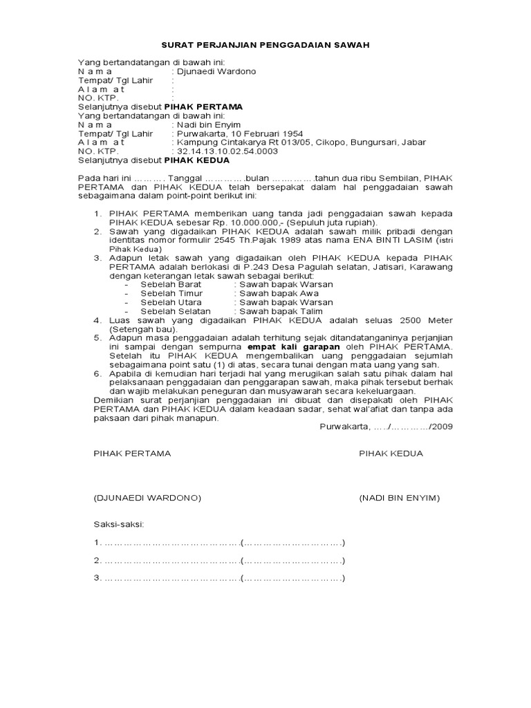 Contoh Surat Gadai Tanah Informasi Seputar Dunia Militer