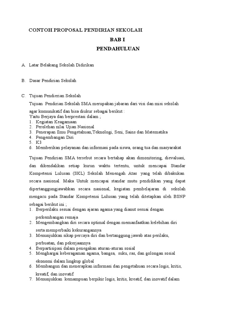 Contoh Proposal Pendirian Sekolah