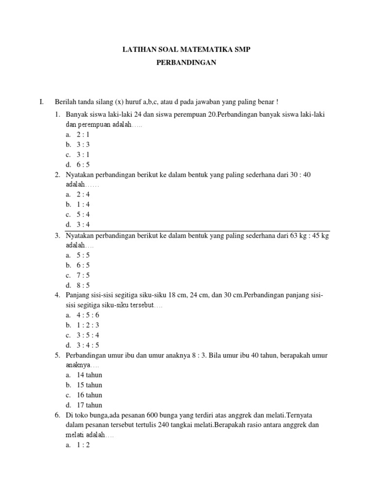 Soal Perbandingan dan Rasio SMP | PDF