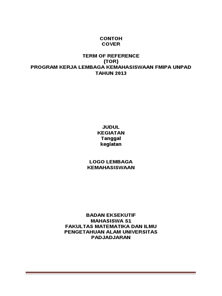 133858458 Contoh Tor Kegiatan Kemahasiswaan 133858458 Contoh Tor Kegiatan Kemahasiswaan