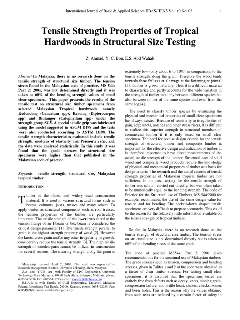 Tensile Strength Properties of Tropical Hardwoods in Structural Size ...