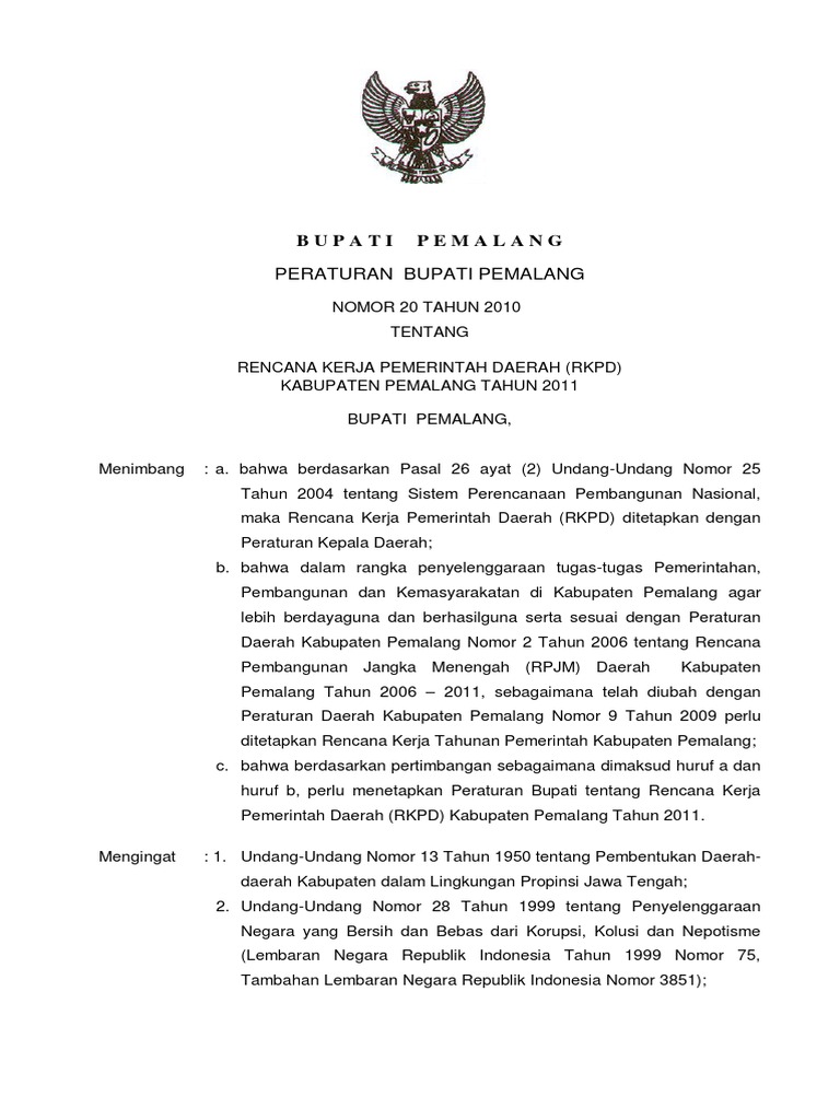 Perbup No 20 Tahun 2010