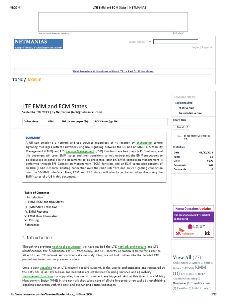 Lte Emm and Ecm States Netmanias PDF Wireless Computing