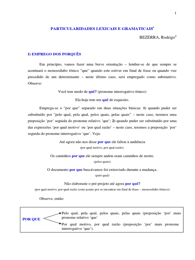 Particularidades Lexicais e Gramaticais | PDF | Pronome | Palavra