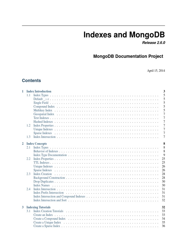 MongoDB Indexes Guide PDF Database Index Search Engine Indexing
