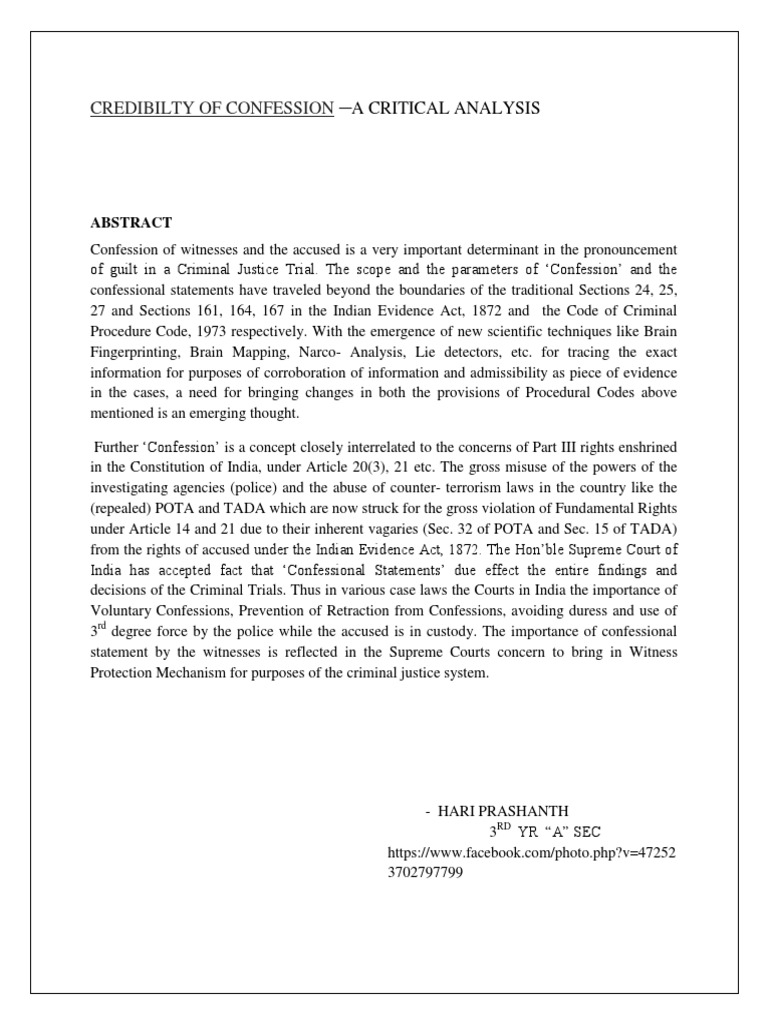 Confession in Criminal Justice | PDF