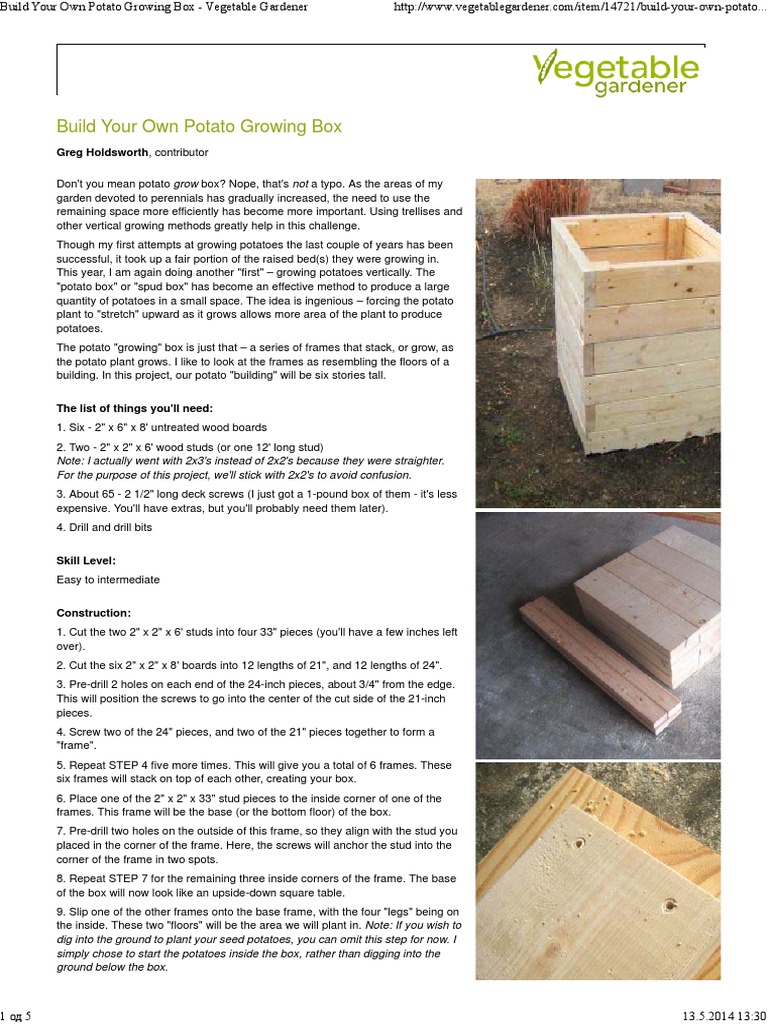 Build Your Own Potato Growing Box Vegetable Gardener Mulch Potato