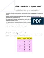 Instant Mental Calculation of Square Roots