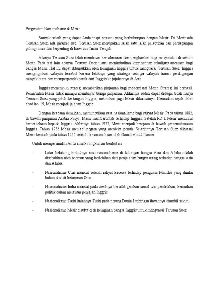 Pergerakan Nasionalisme Di Mesir