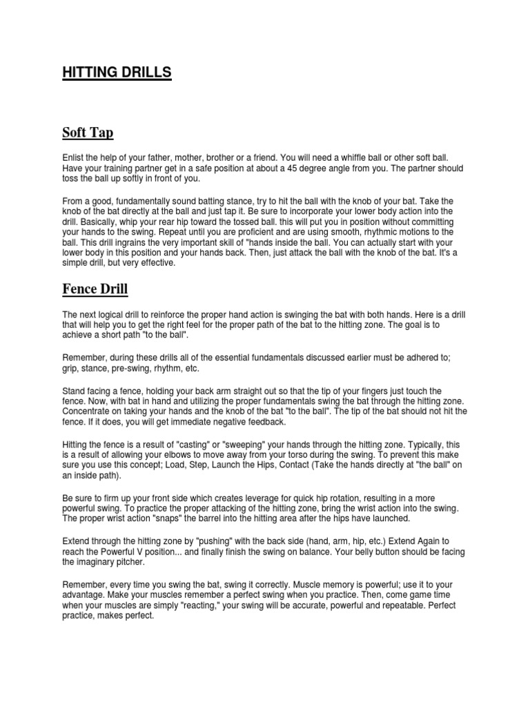 Hitting Drills PDF Pitcher Batting (Baseball)