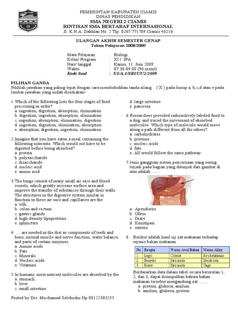 Soal Biologi Uas Kls Xi 08 09 Immune System Neuron Soal Biologi Uas Kls Xi 08 09 Immune System Neuron