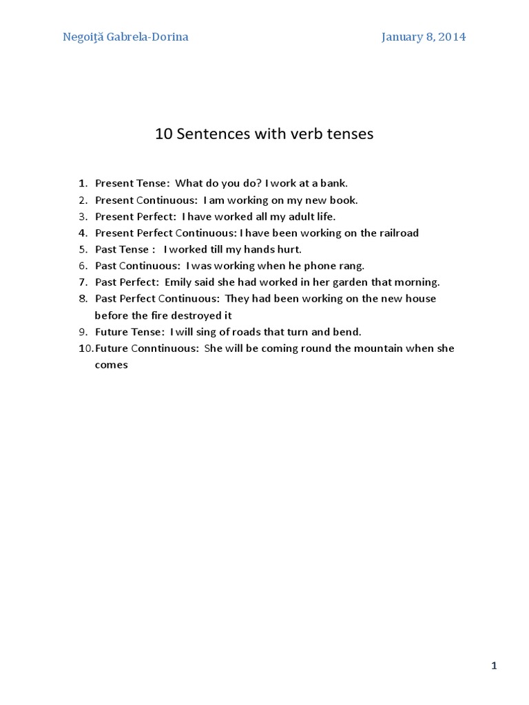 10 Example Sentences of Verb Tenses | PDF