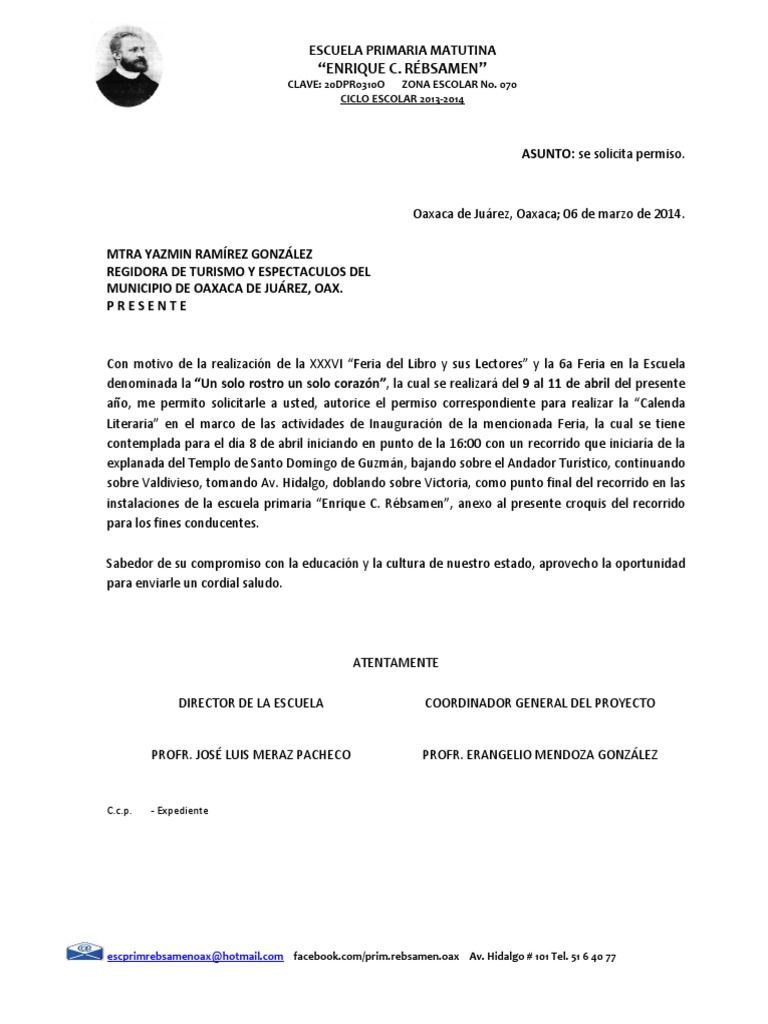 Oficio Permiso Calenda Pdf Educación Avanzada