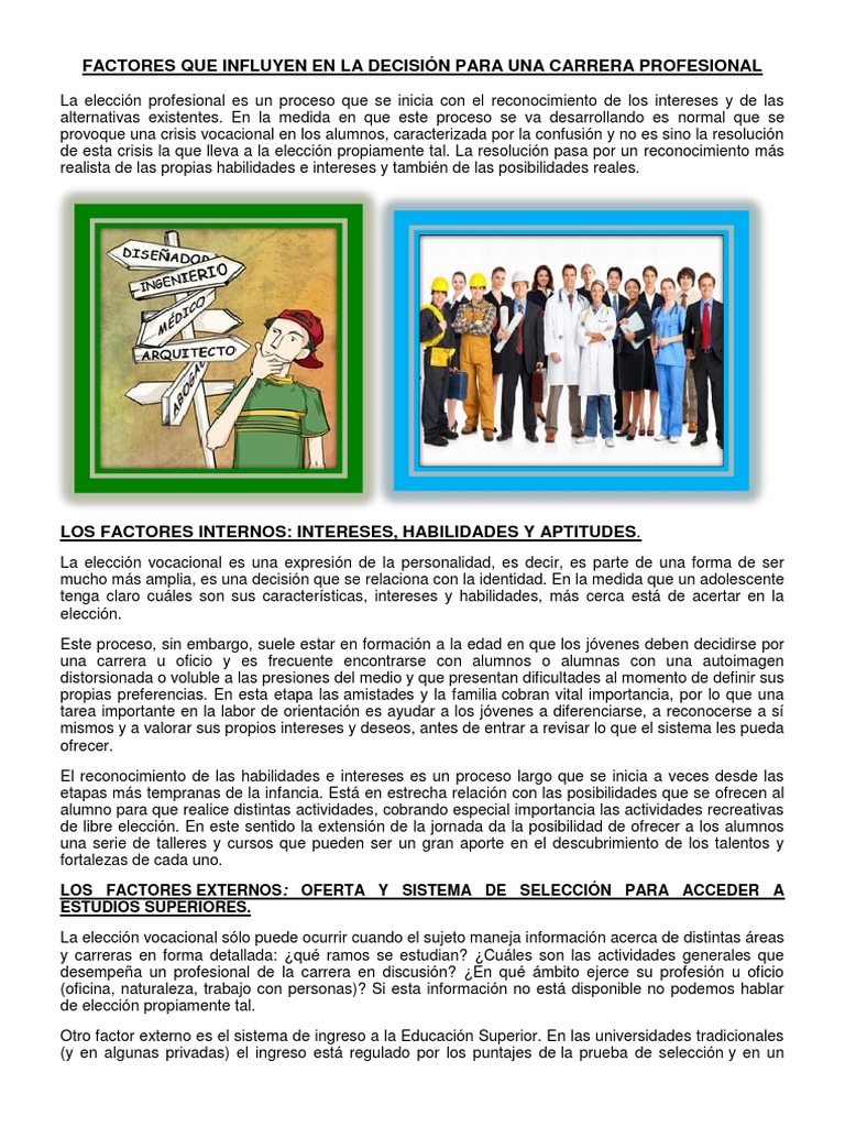 FACTORES QUE INFLUYEN en La Decisión de Una Carrera | PDF | Educación ...