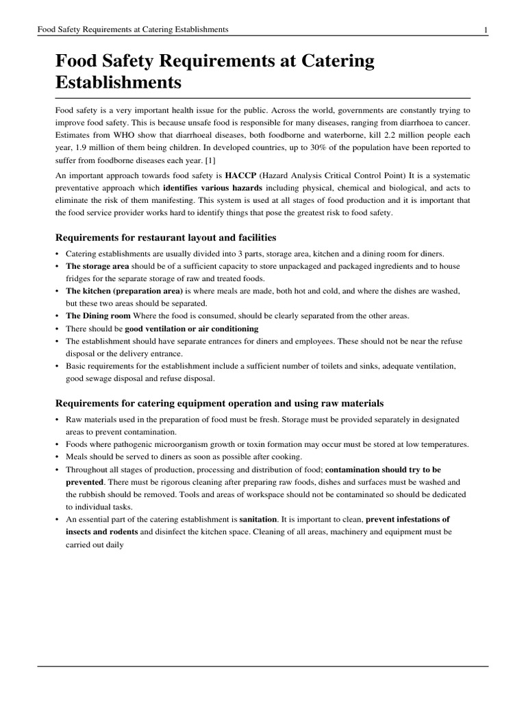 Food Catering Establishments - HACCP | PDF | Hygiene | Food Safety