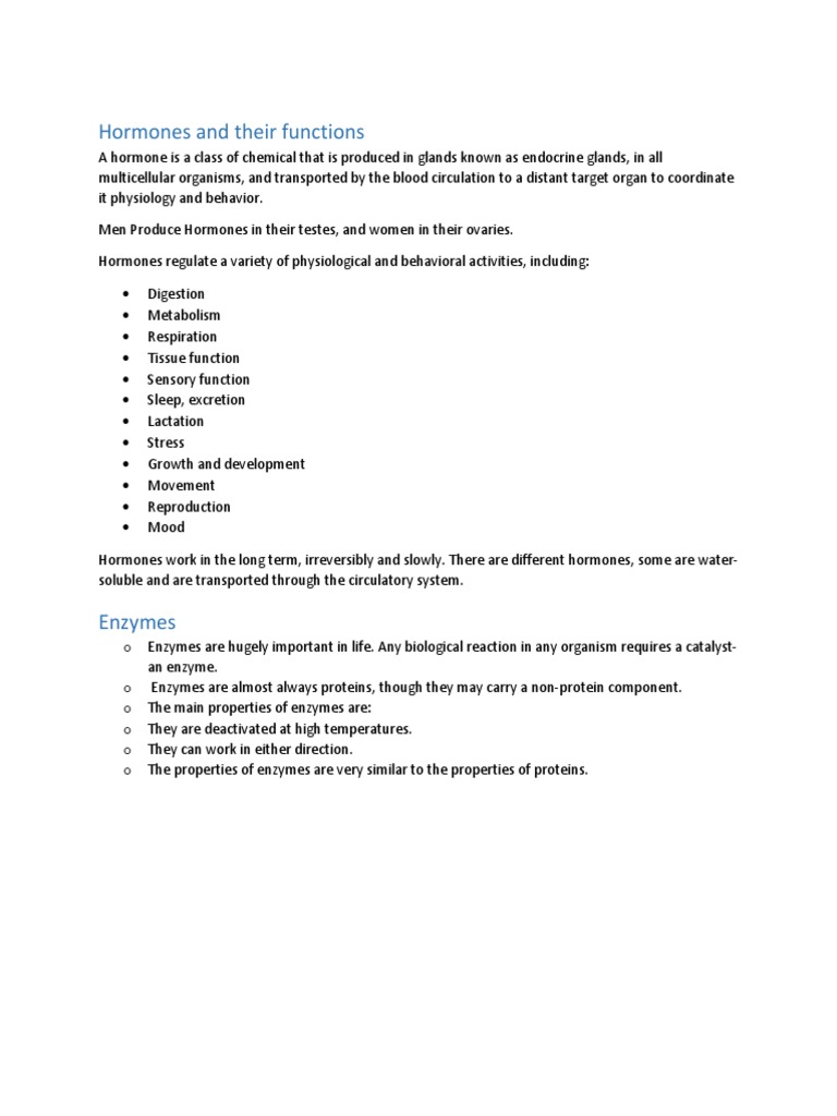 Hormones and Enzymes Overview | PDF