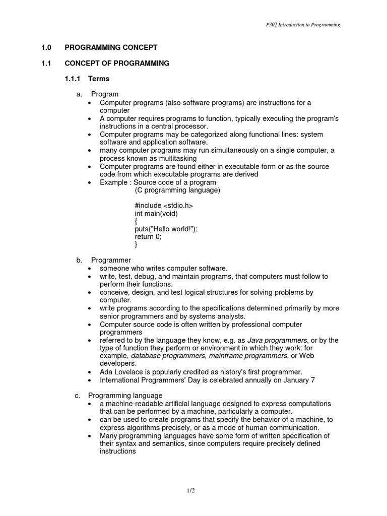 1.0 Programming Concept 1.1 Concept of Programming 1.1.1 Terms | PDF ...