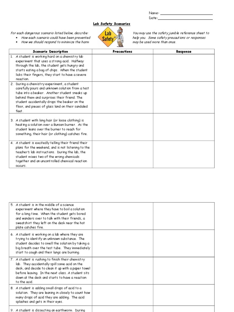 Lab Safety Scenarios | PDF | Chemistry | Nature