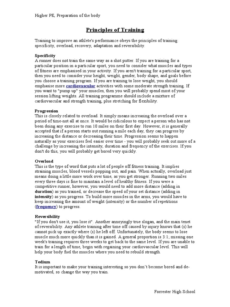 Principles of Training | Download Free PDF | Physical Fitness