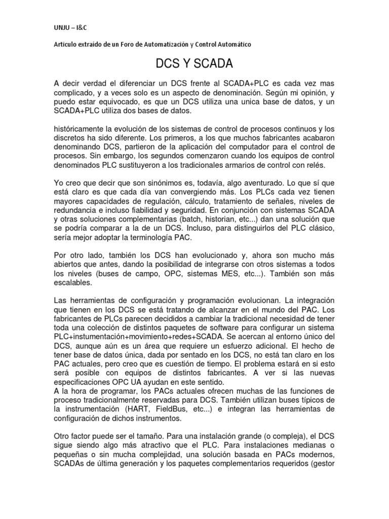 Diferencias entre DCS y SCADA | PDF | Scada | Controlador lógico ...