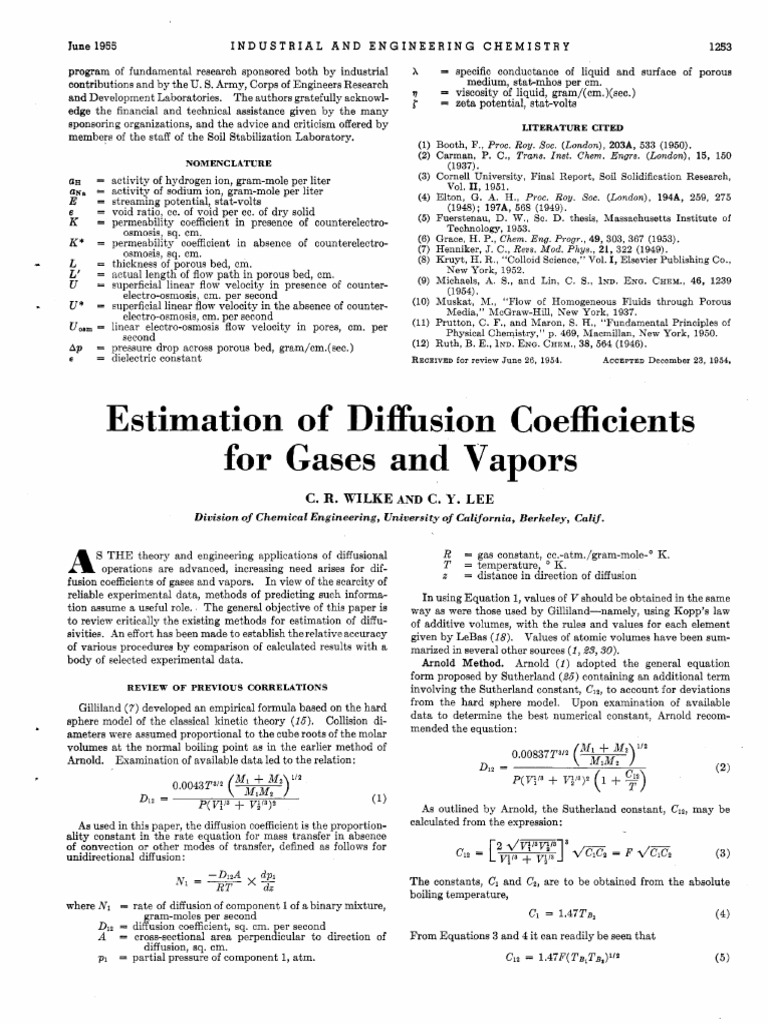 Sutherland's Constant in Diffusion Coefficients | PDF | Diffusion | Gases