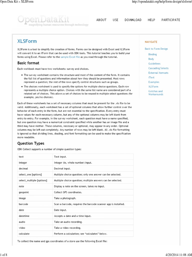 Open Data Kit XLSForm | PDF | Business | Technology & Engineering