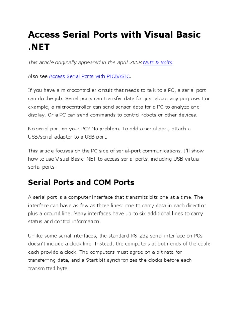 Access Serial Ports With Visual Basic Usb Ascii