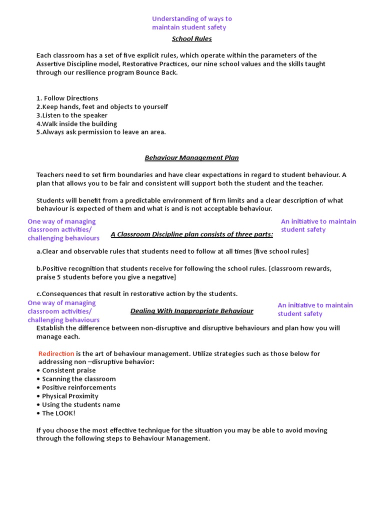 Classroom Behavior Management Plan | PDF