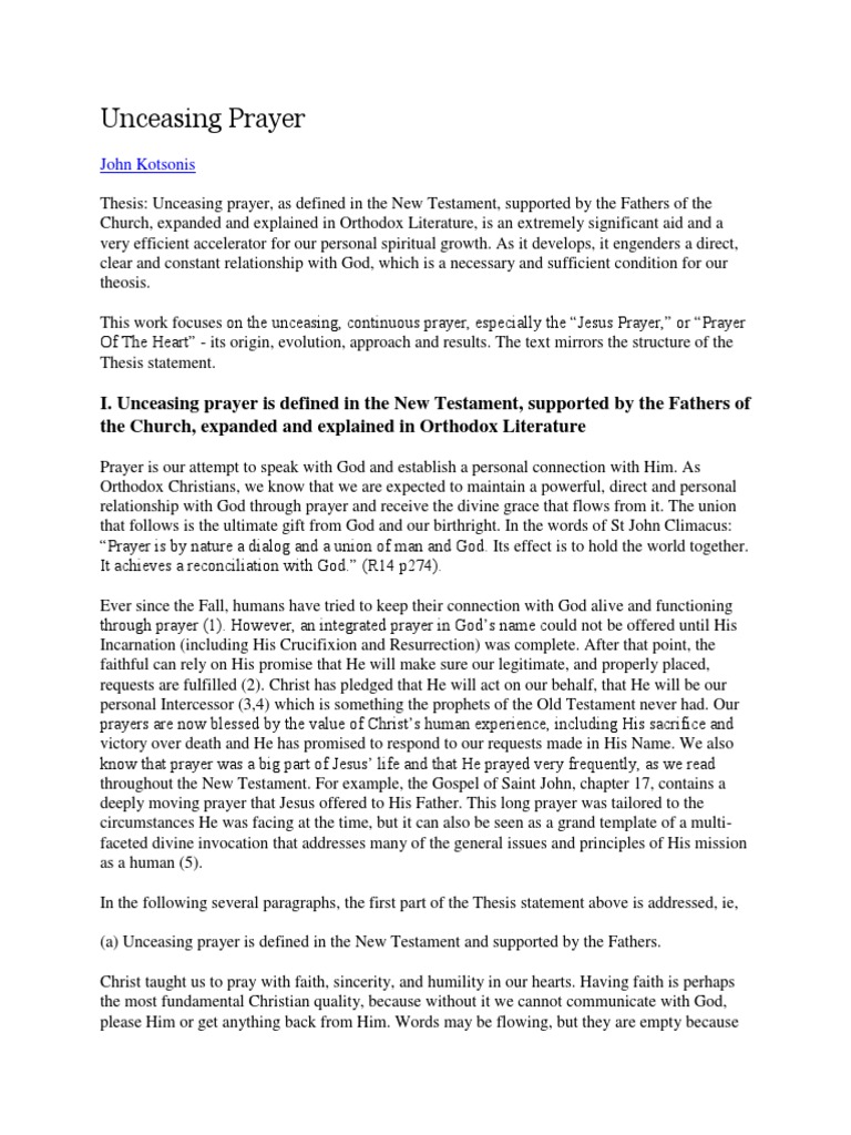 Unceasing Prayer John Kotsonis | PDF | Prayer | Eastern Orthodox Church
