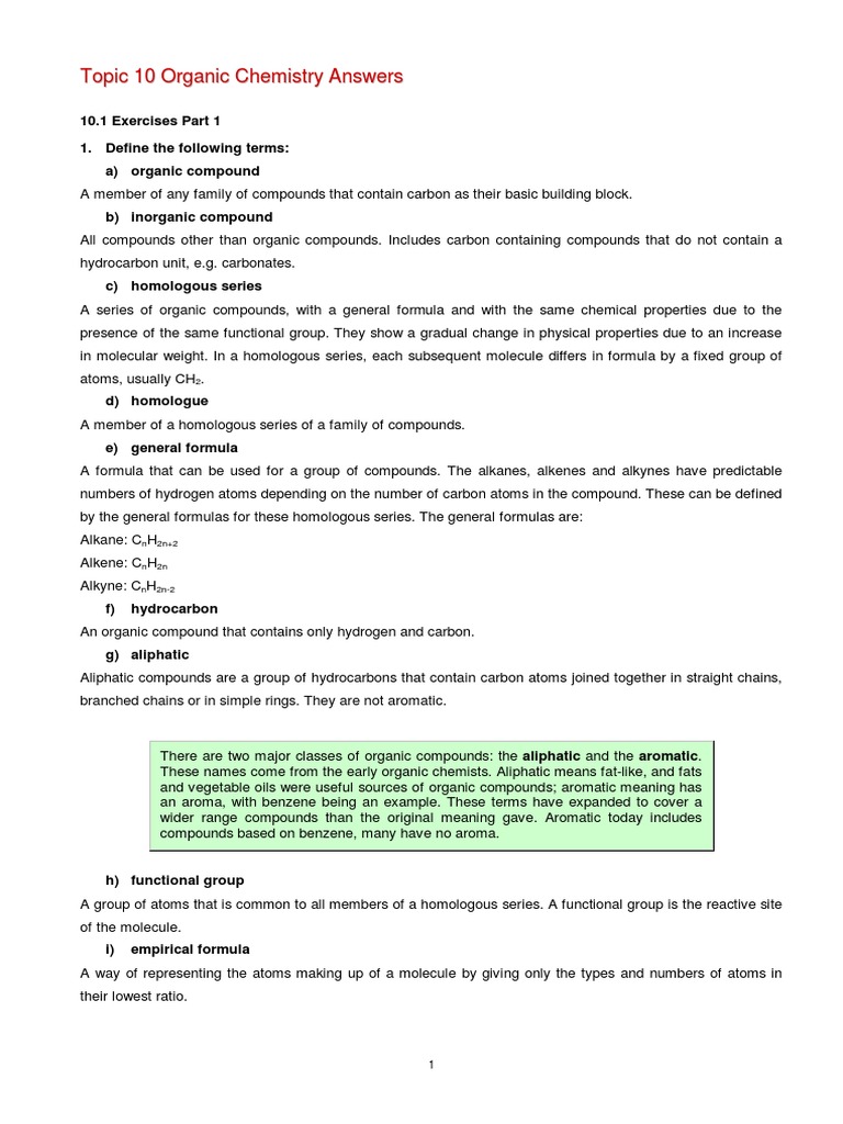 IB Organic Chemistry Concepts and Exercises | PDF | Alkane | Chemical ...