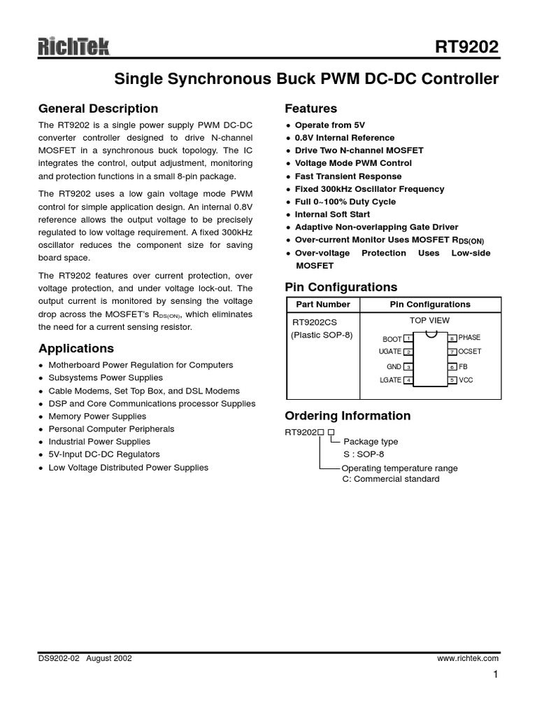 RT9202 | PDF | Mosfet | Power Supply