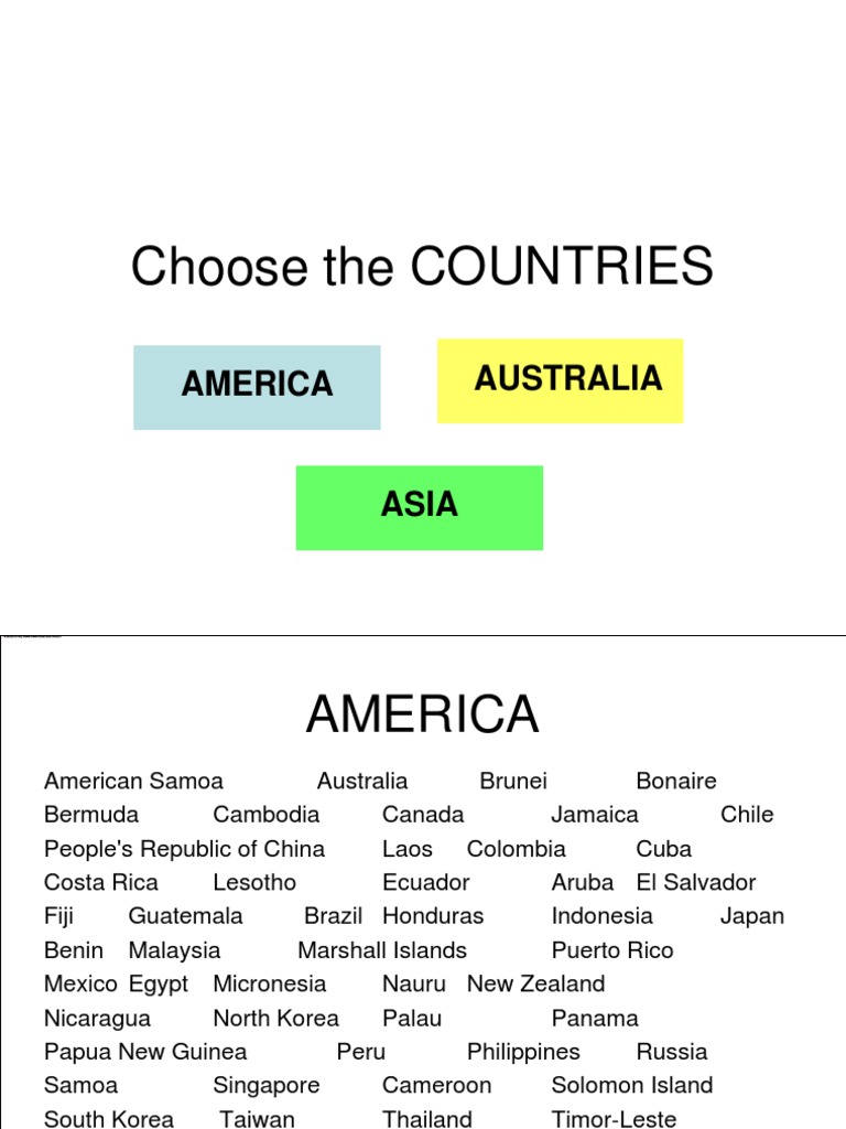 Choose The COUNTRIES: America Australia | PDF