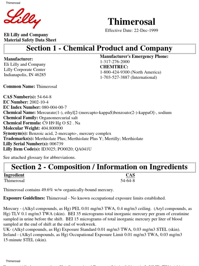 Thimerosal Safety Data Sheet | PDF