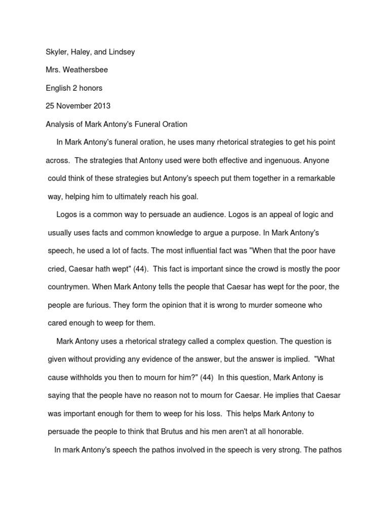 Mark antony funeral oration