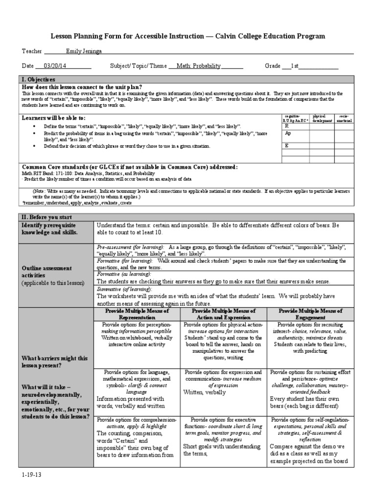 probability lesson plan Pedagogy Education Theory