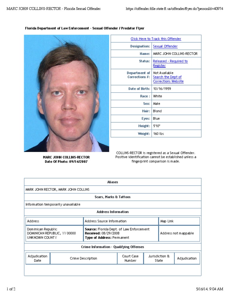 Marc John Collinsrector Florida Sexual Offender Sex Offender Sex