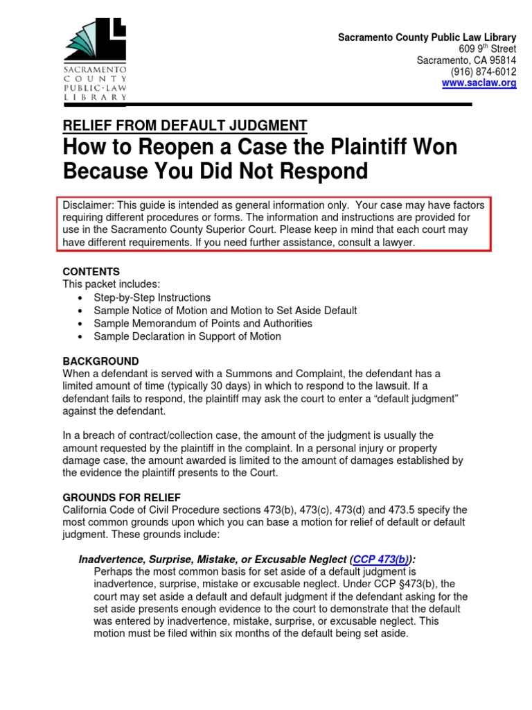 Sample Motion to Set Aside Service Of Process Default Judgment