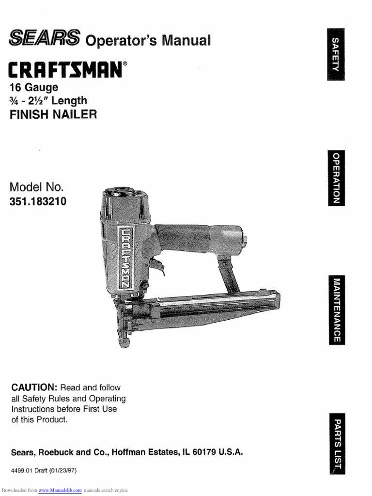 Owner's Manual for the Sears Craftsman 16 Gauge Finish Nailer A