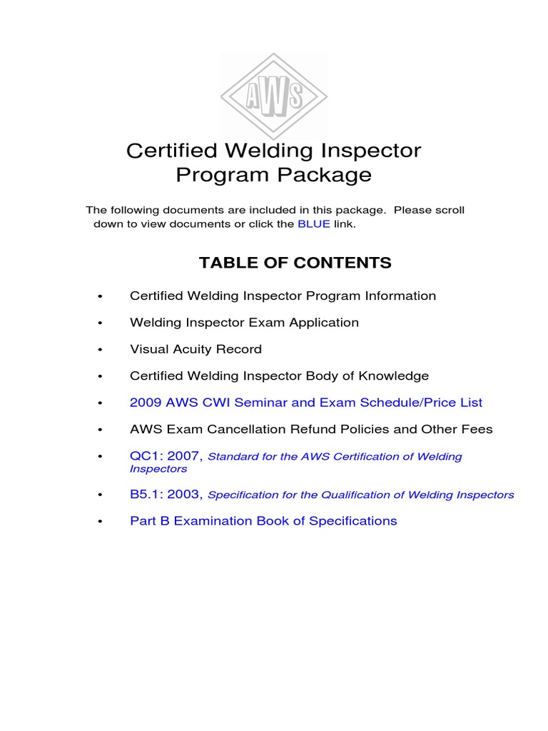 Certified welding inspector program package 2009 aws cwi seminar and