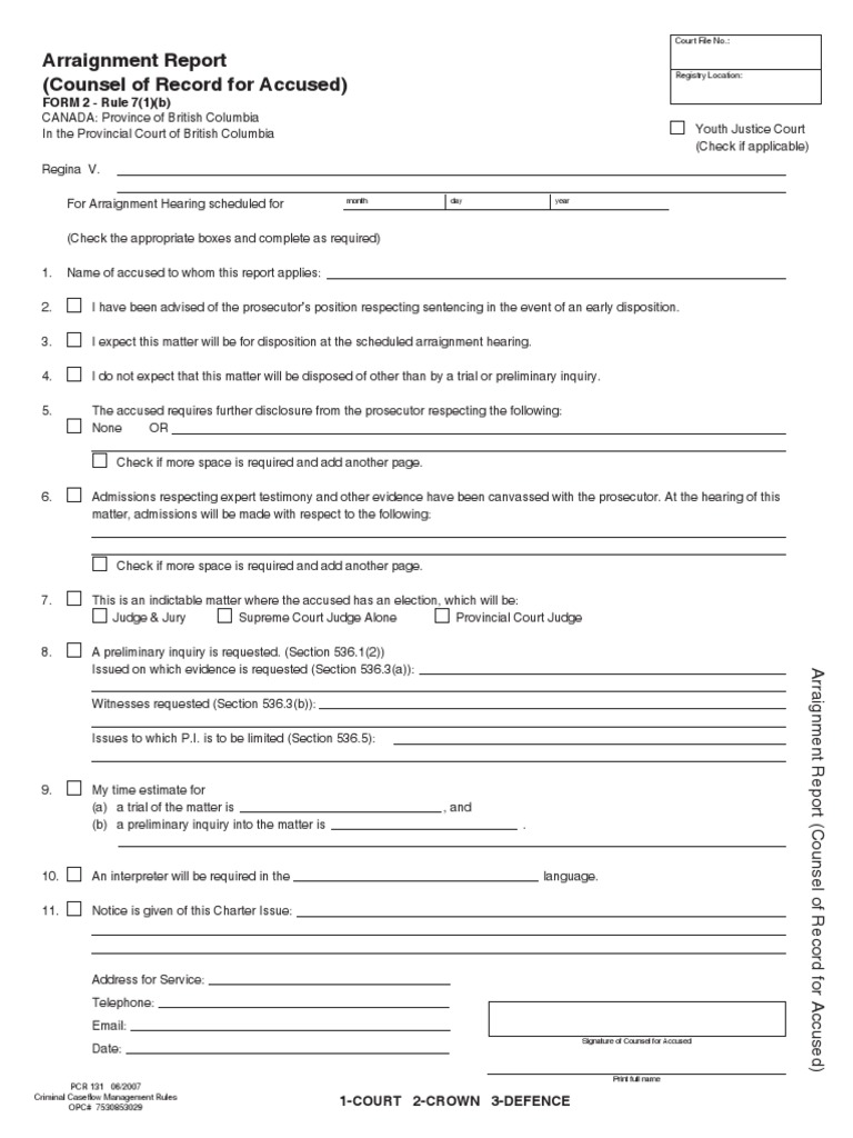 Arraignment Report for Legal Counsel | PDF