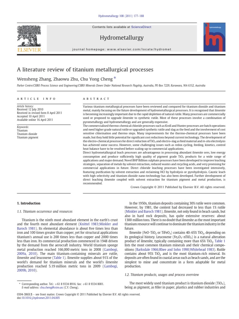 A Literature Review of Titanium Metallurgical Processes | PDF ...